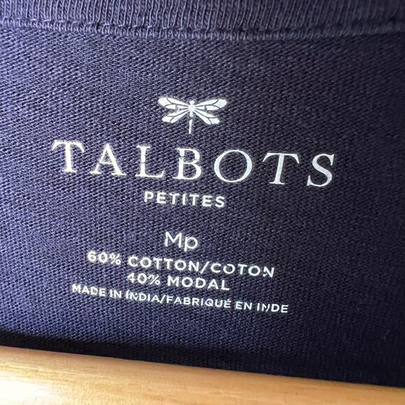 Talbots Top Womens Size MP Navy Split-Neck Embroidered Tunic Floral Detail - Picture 2 of 16